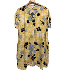 Yellow Floral V Neck Short Sleeve Dress summer, casual comfy Plus Size XL 16 18
